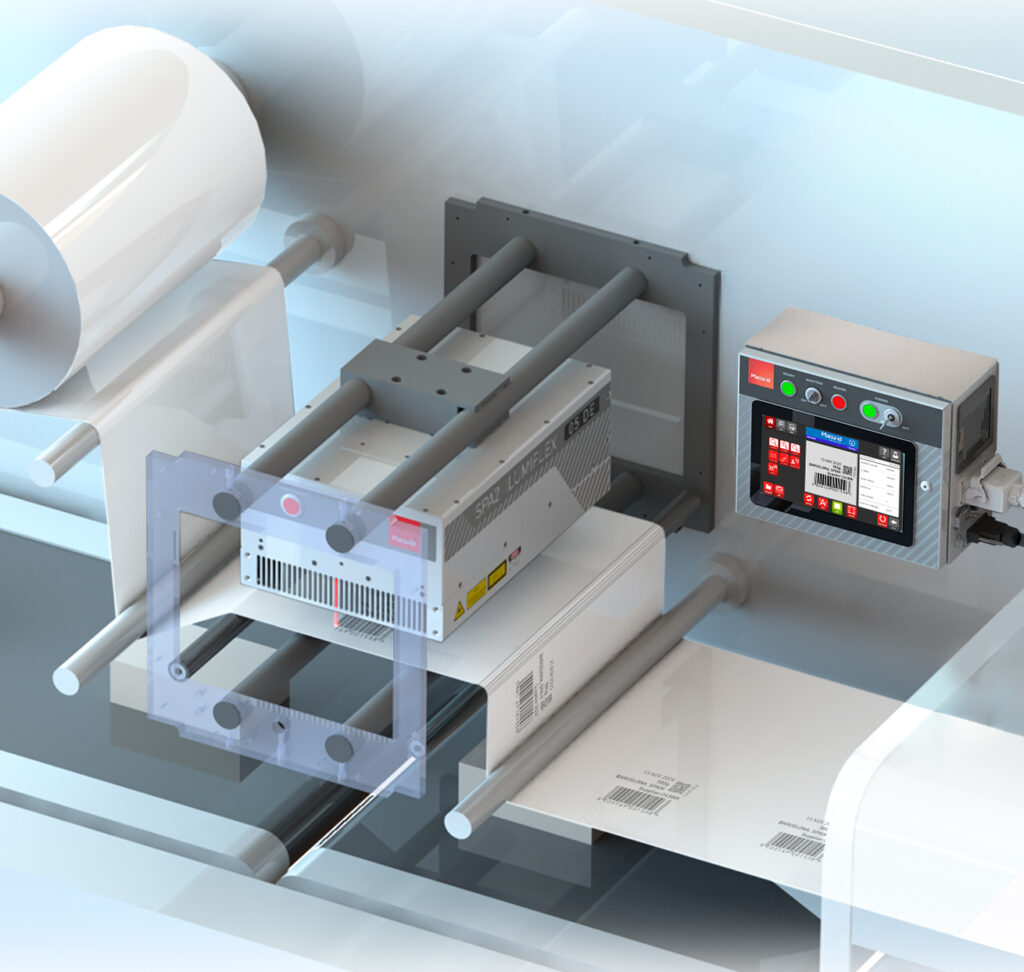 Equipo ilumiflex laser coder instalado en línea de packaging flexible